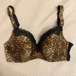 Ambrielle leopard satin black lace Lightly Lined balconette Bra